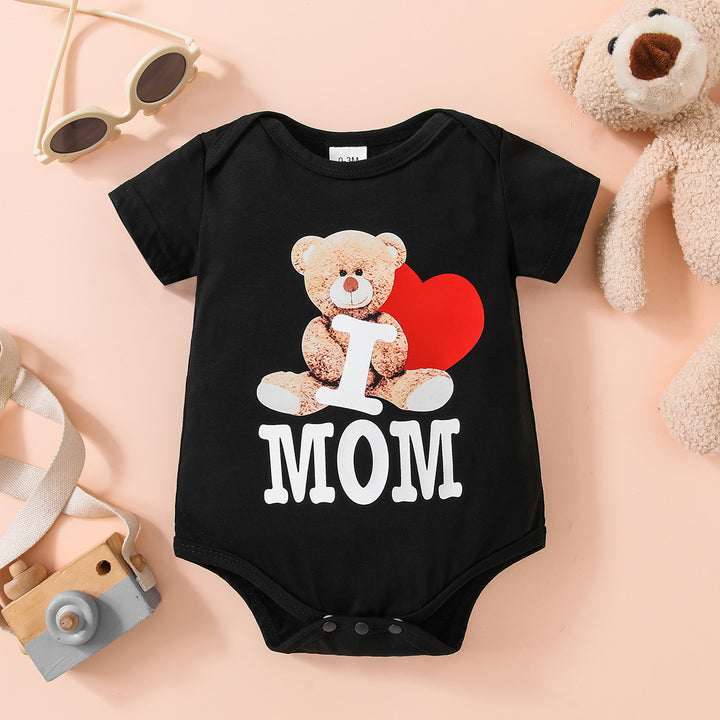 I Love Mom Baby Bear Graphic Short Sleeve Bodysuit